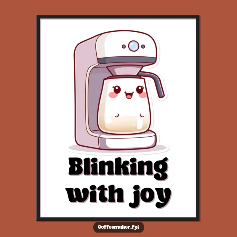 Funny Kawaii Coffee Maker Poster: Blinking Light Joy Art, Brew Anticipation, Great Wall Gift