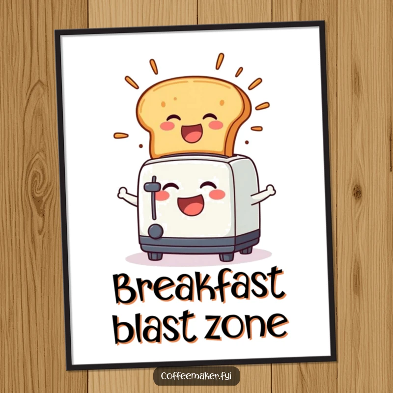 Funny Poster: A laughing toaster character's joyful toast explosion, creating a humorous and dynamic piece of wall art.