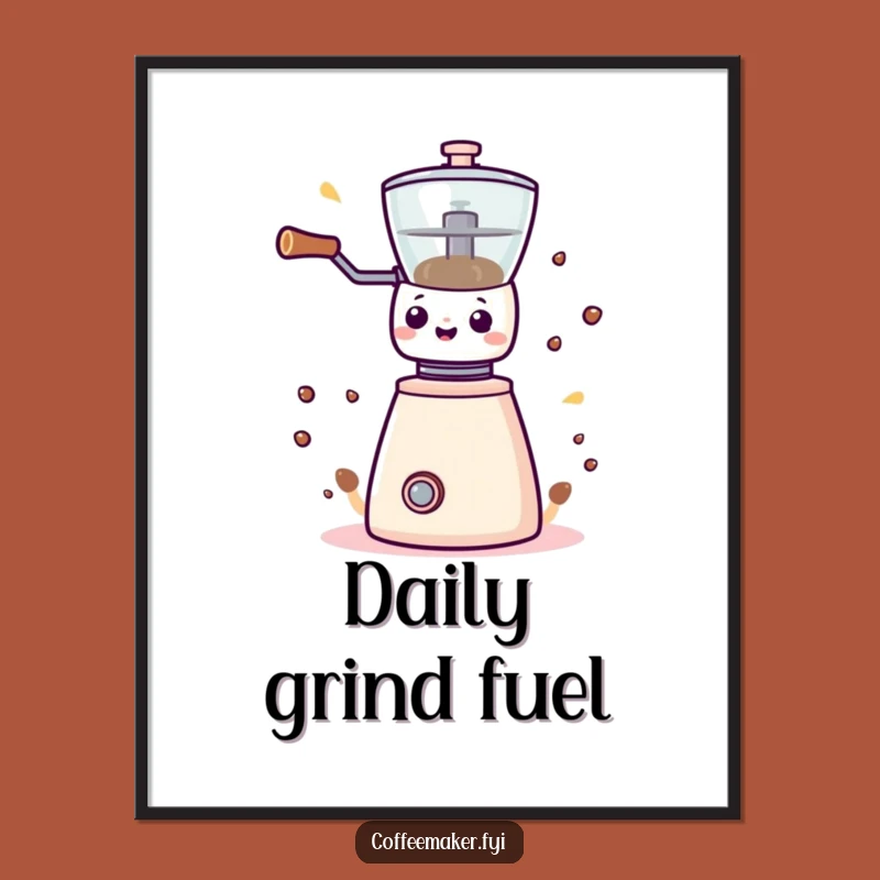 Funny Kawaii Coffee Grinder Poster: Energetic Art for Coffee Lovers