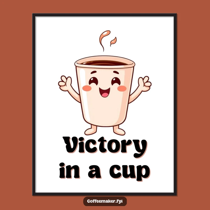 Funny Cheerful Coffee Cup Poster: Tiny Hands Celebration for Your Walls
