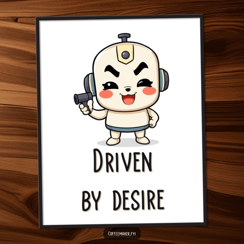 Funny poster featuring a determined French press character pumping, designed to inspire motivation and coffee lovers.