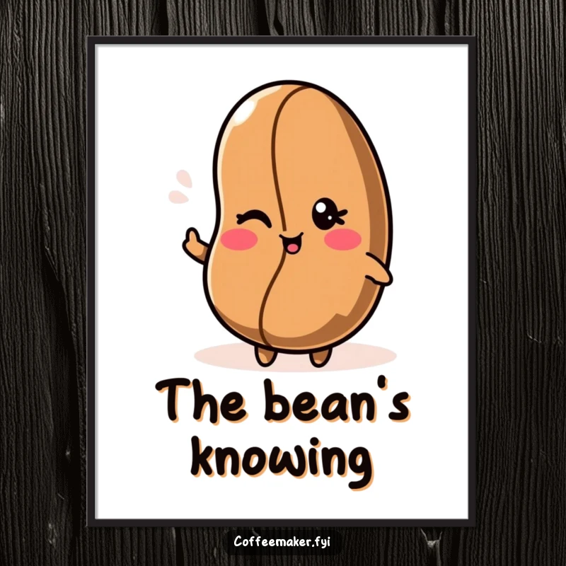 Funny Kawaii coffee bean poster artfully featuring a charming wink, adding personality to any wall space.