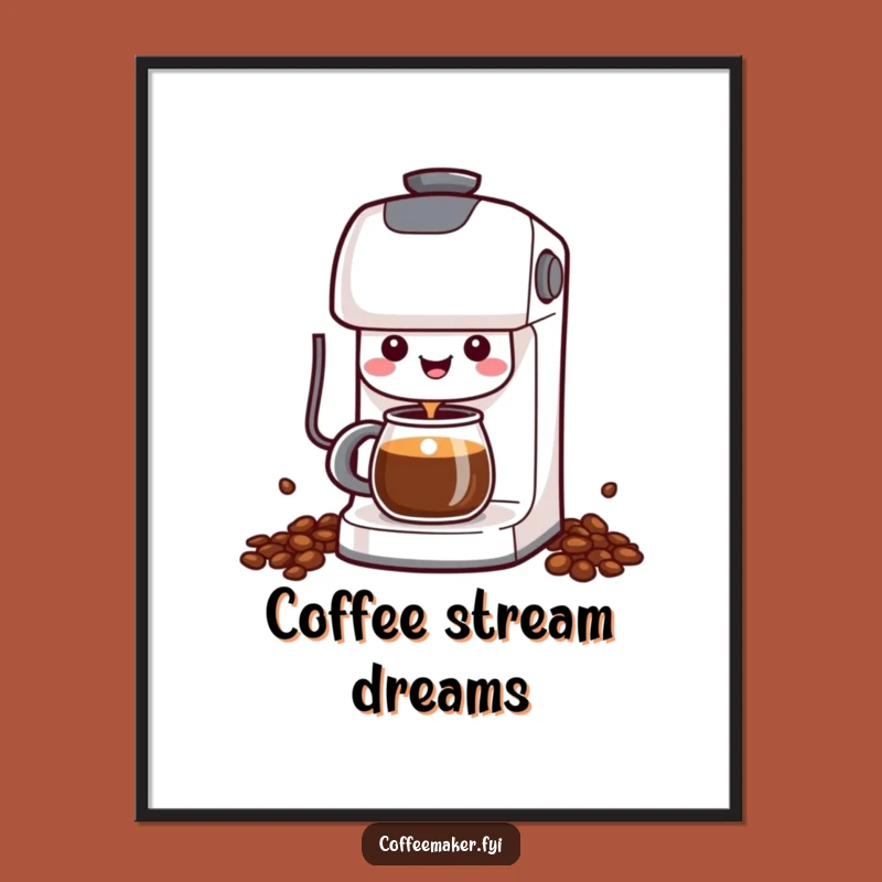 Funny Kawaii Coffee Maker Poster: Cheerful Pour Art, Hilarious Decor