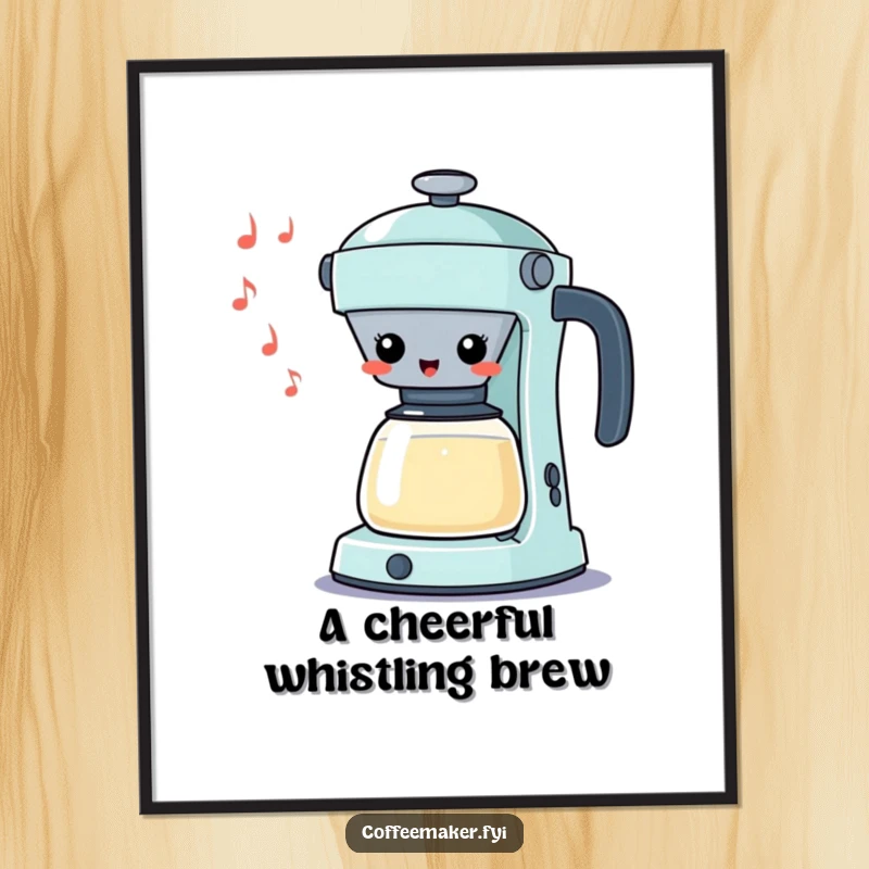 Funny Kawaii Percolator Poster whistling a silly tune cheerfully, perfect for humorous and musical wall decor.