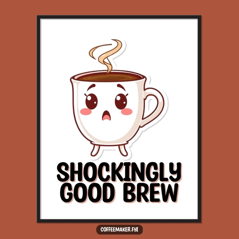 Funny Surprised Coffee Cup Poster: Hilarious Wall Art for a Shocking Statement