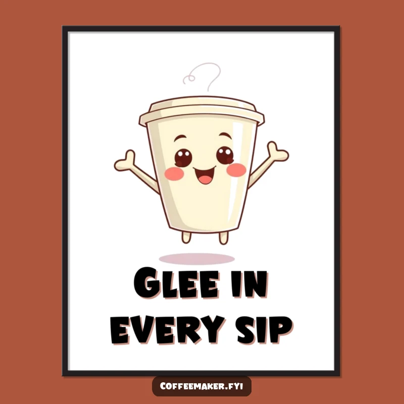Funny Kawaii Coffee Cup Poster - Giggling Joyful Wall Art