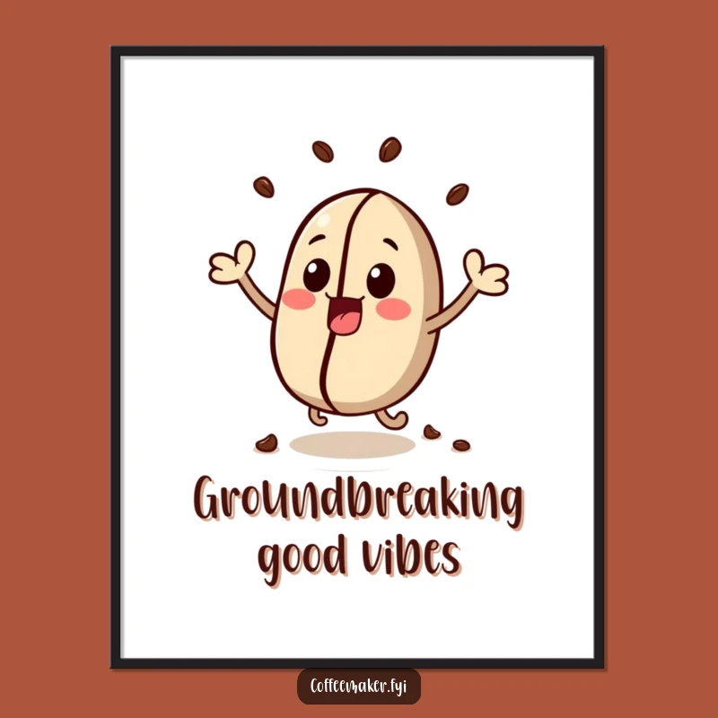 Funny Kawaii Coffee Bean Poster - Bouncing Excitement Art