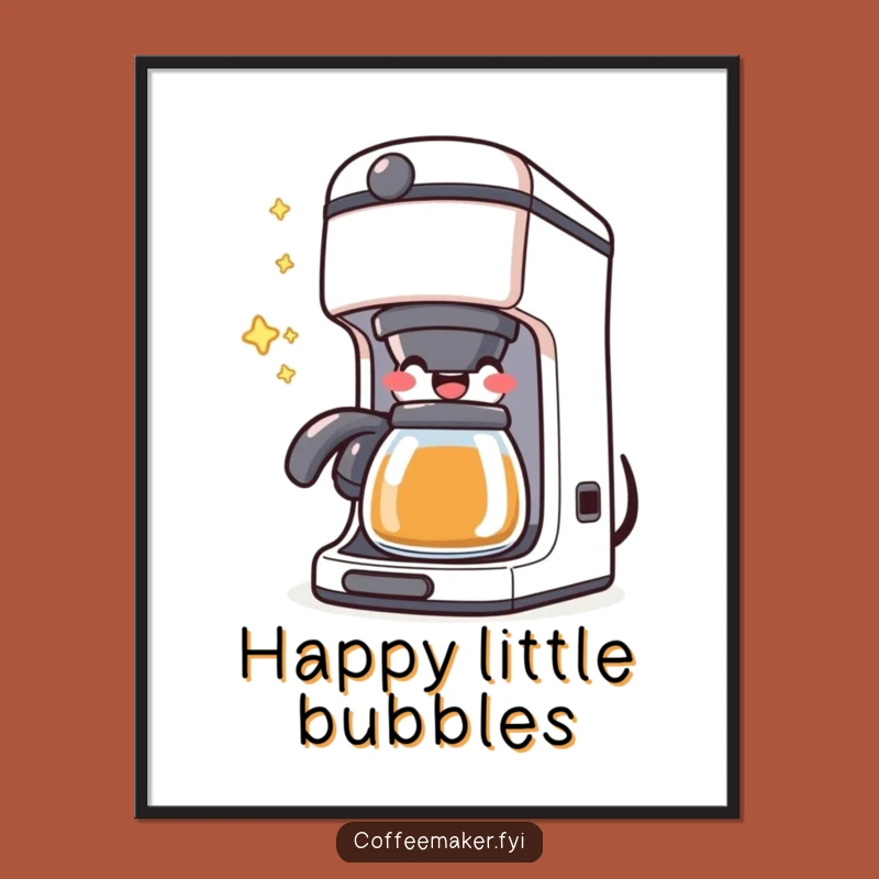 Funny Kawaii Coffee Maker Poster: Bubbling Joy Art, Hilarious Decor