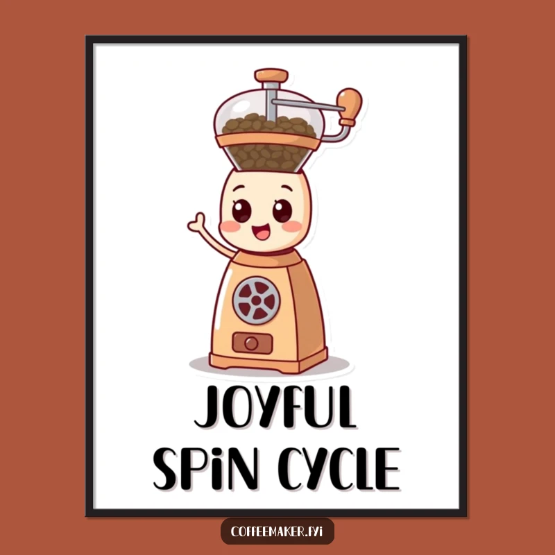 Funny Spinning Coffee Grinder Poster, Energetic Wall Art for Coffee Enthusiasts' Spaces