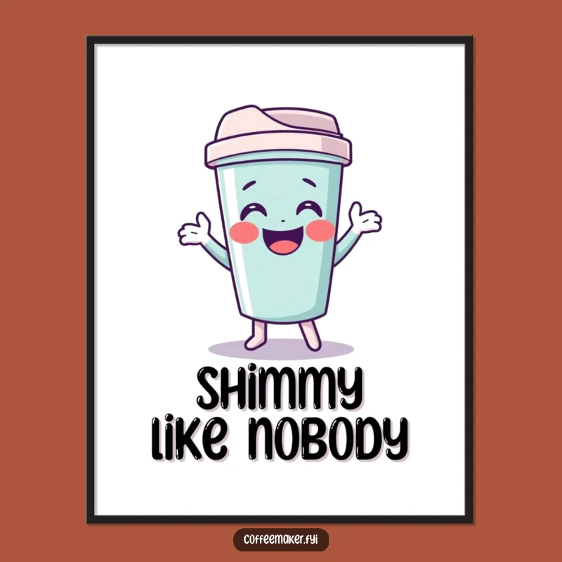 Funny Travel Mug Poster: Giggling Shimmy Art for Adventurous Walls