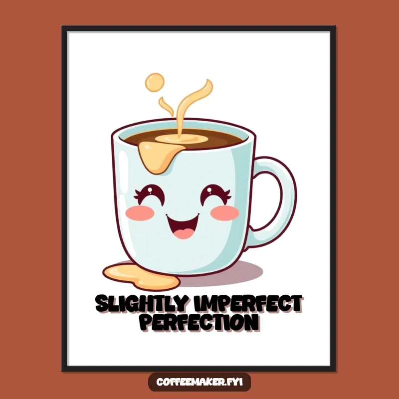 Funny Cute Coffee Mug Poster - Adorable Character Spilling Joy!