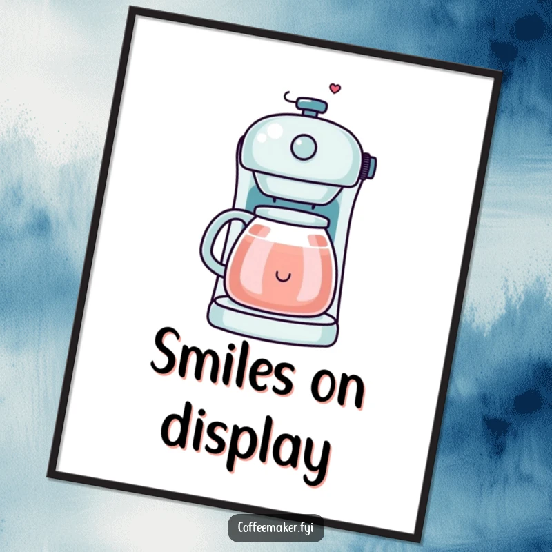 Funny Kawaii Coffee Maker Poster showcasing a smiley face formed from steam, bringing a cheerful and artistic touch to any room.