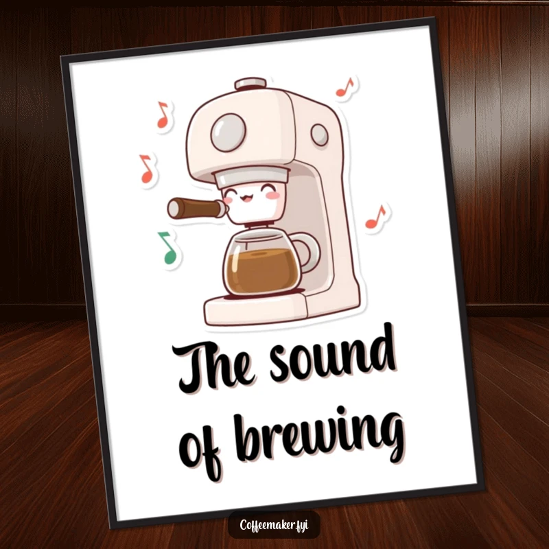 Funny Musical Coffee Maker Poster: Coffee machine dancing with musical notes, bringing melodic energy and joyful vibes to wall decor.