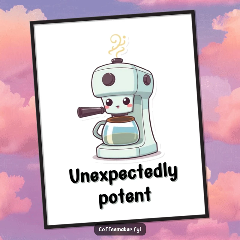 Funny Surprised Coffee Maker Poster: Coffee machine shocked with steam puffing, capturing chaotic morning energy in a humorous art piece.