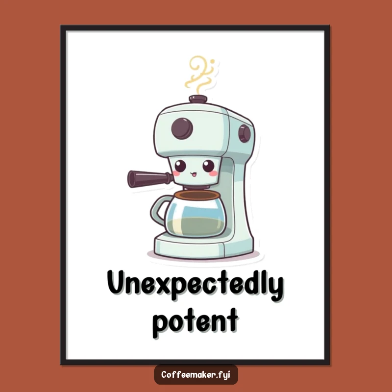 Funny Surprised Coffee Maker Poster: Steamy Shock Art, Hilarious Decor!