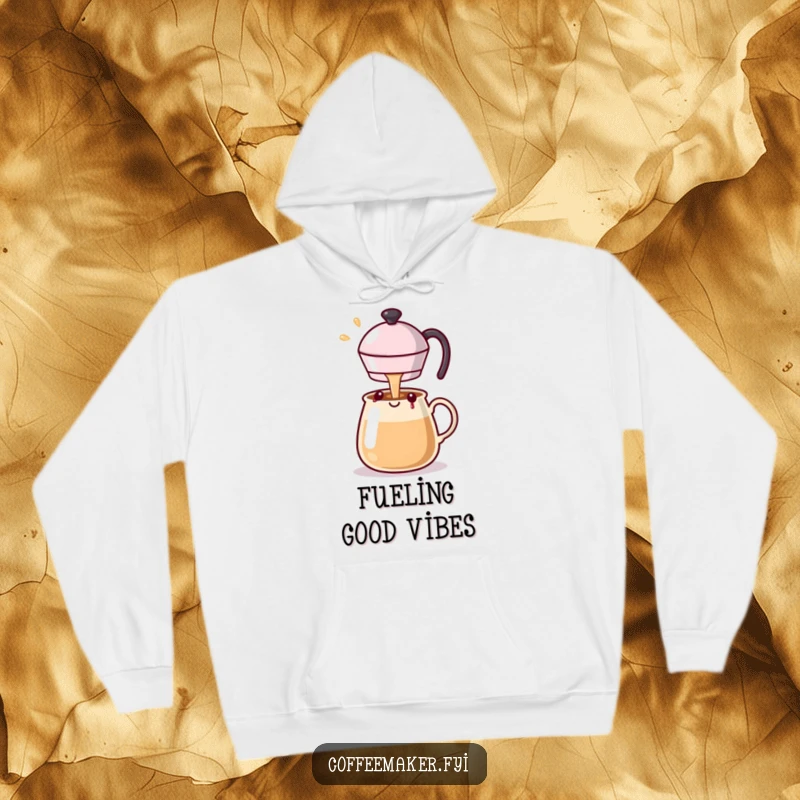 Funny Kawaii coffee pot hoodie cozy and warm, pouring a delightful stream of happiness for ultimate comfort.