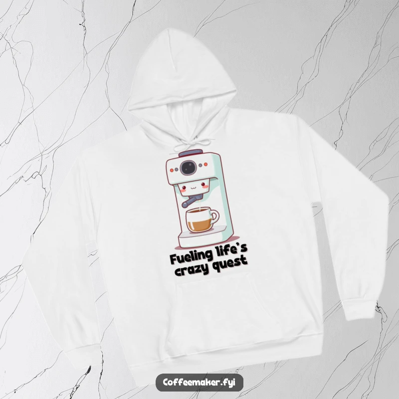 Funny Coffee Maker Hoodie: Cute machine gleefully dispensing coffee, offering warmth and a dash of morning mirth.