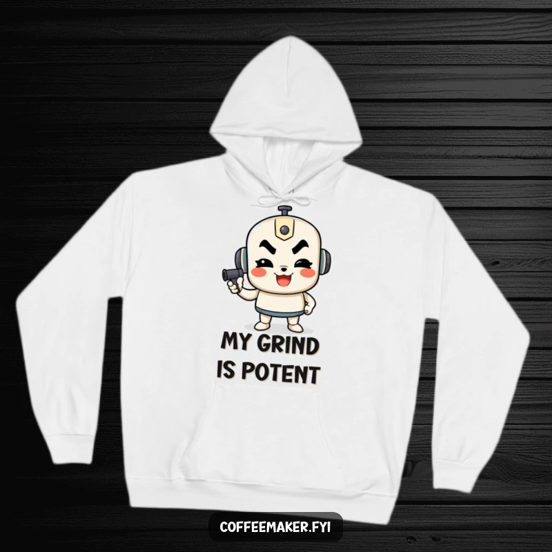 Funny hoodie featuring a determined French press character pumping, offering warmth and a humorous motivational message.