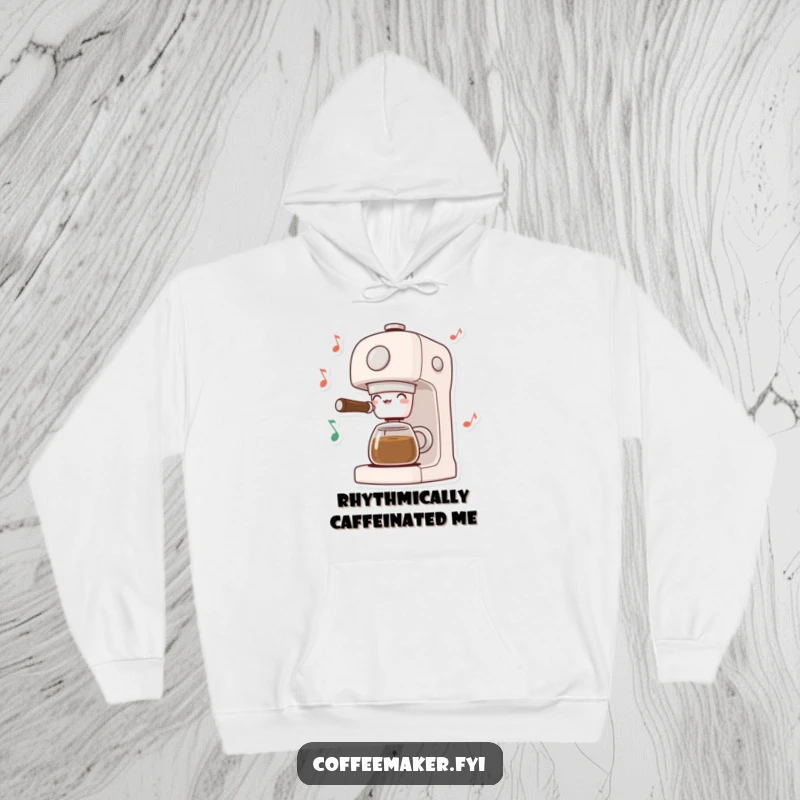 Funny Musical Coffee Maker Hoodie: Coffee machine dancing with musical notes, offering cozy warmth and a musical vibe.