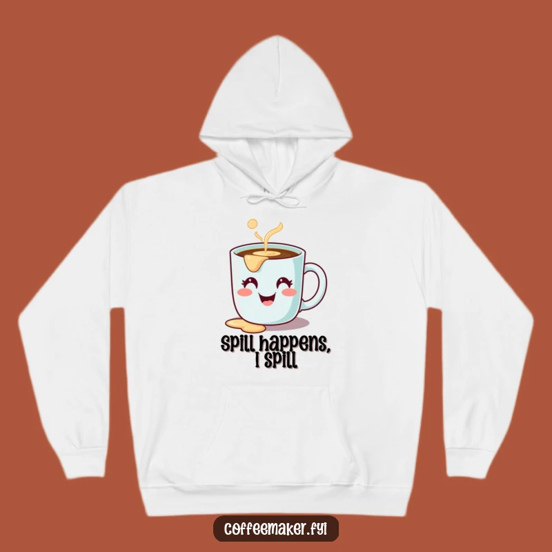 Cozy Funny Coffee Mug Hoodie - Adorable Spilling Character Design