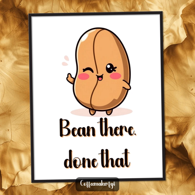 Funny Free Printable Wall Art: Kawaii coffee bean character giving a charming wink, adding playful vibes to any room.