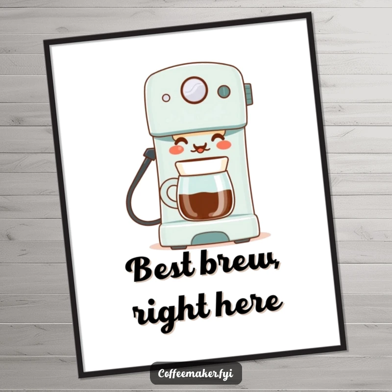 Funny Free Printable Wall Art: A coffee maker beaming with pride while serving a perfect cup, showcasing skill and humor, downloadable art.