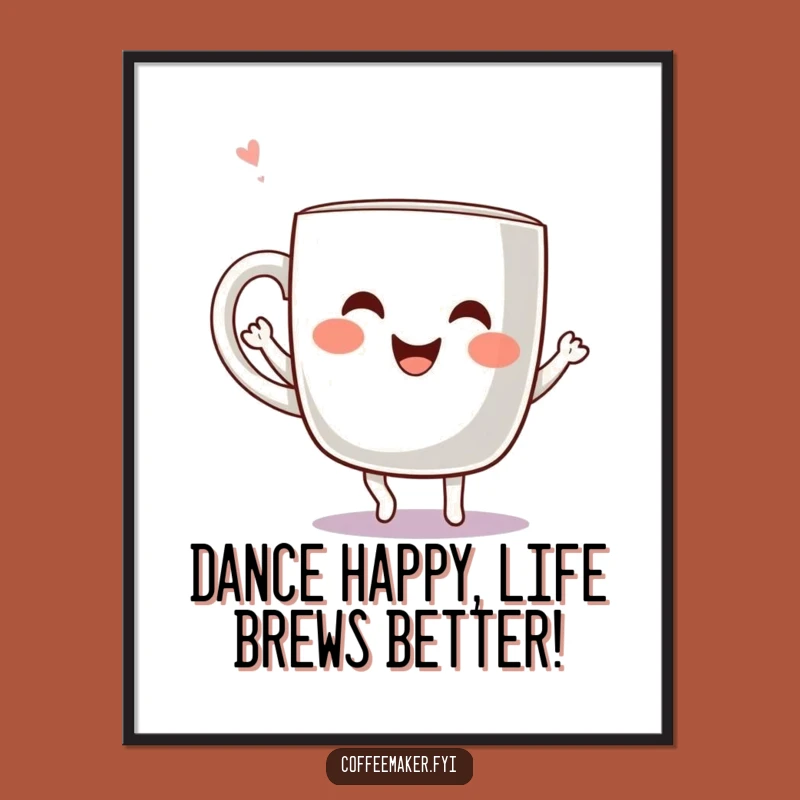 Funny Free Printable Wall Art: Dancing Mug Kawaii - Joyful Downloadable Decor