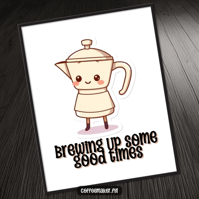 Funny Free Printable Wall Art: A retro coffee pot is energetically dancing with its base, spreading good vibes.