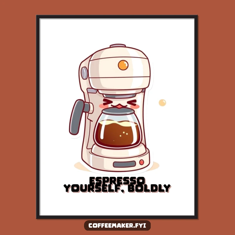 Free Printable Wall Art: Mischievous Kawaii Coffee Maker Winking Funny Downloadable Art