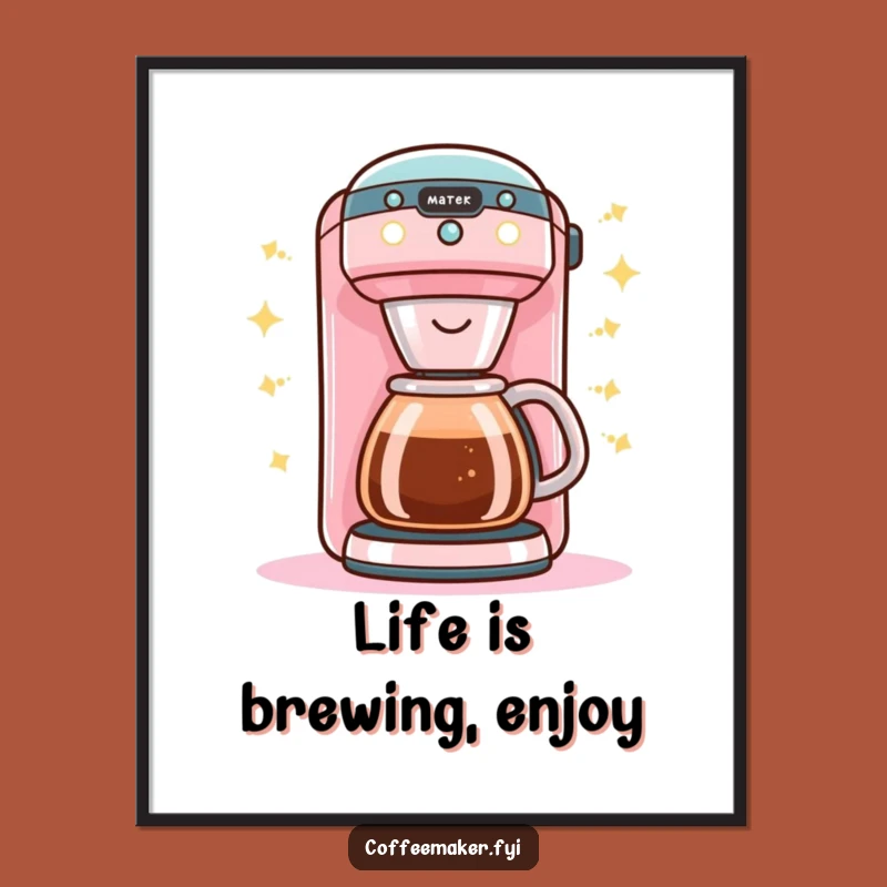 Free Printable Kawaii Coffee Maker Wall Art - Cheerful Buzzing Decor Downloadable Art