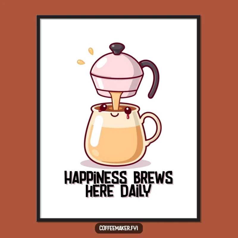 Free Printable Kawaii Coffee Pot Wall Art - Funny Happiness Decor Downloadable Art