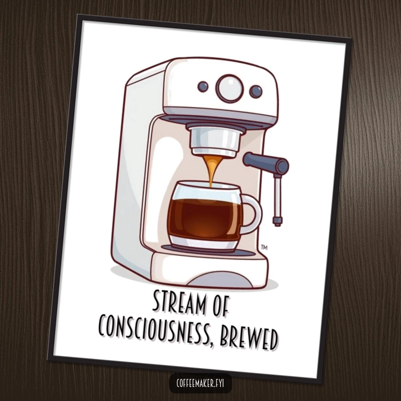 Funny Free Printable Wall Art: A coffee maker machine proudly dispensing a perfect, steaming stream of freshly brewed coffee.