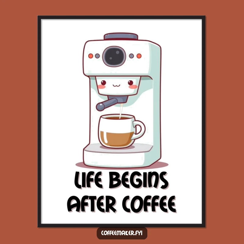 Funny Free Printable Wall Art: Cute Coffee Maker Dispensing Joyful Vibes Downloadable Decor