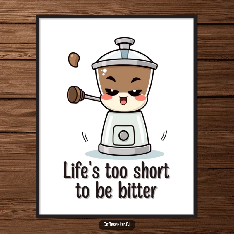 Funny Free Printable Wall Art: A playful coffee grinder character with a mischievous look spins rapidly.