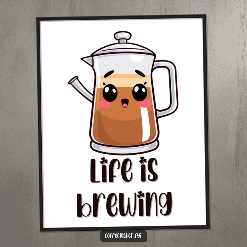 Funny Free Printable wall art featuring a coffee pot character with a comically surprised expression, adding a splash of humor to decor.