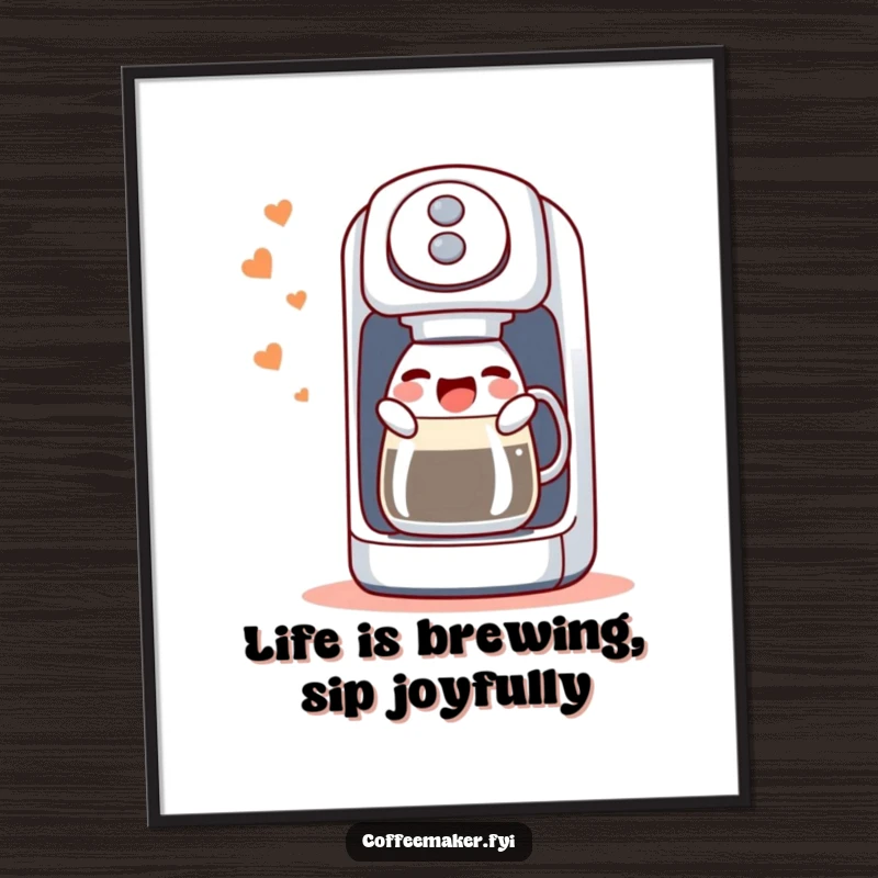 Funny Free Printable Wall Art: A coffee maker machine with a wide smile, singing operatically with gurgling sounds.