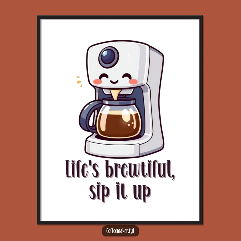 Funny Free Printable Wall Art: Kawaii Coffee Maker Brewing Vibes - Downloadable Home Decor