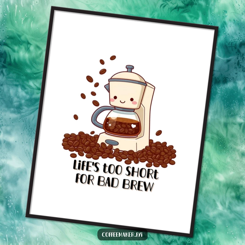 Funny Free Printable Wall Art: A dynamic coffee maker juggles a cascade of coffee beans, a true bean artist.