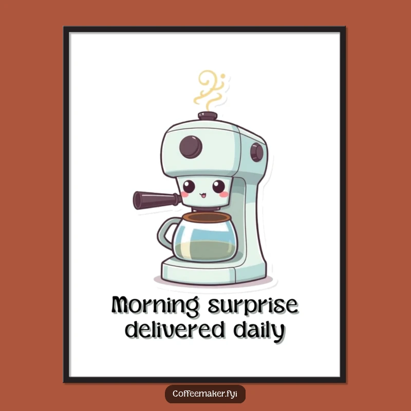 Funny Free Printable Wall Art: Surprised Coffee Maker Puffing Steam Downloadable Decor