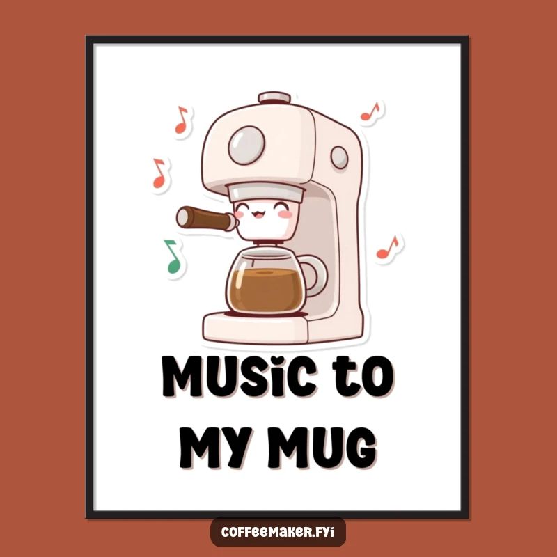 Funny Free Printable Wall Art: Musical Coffee Maker Dancing Notes Downloadable Decor