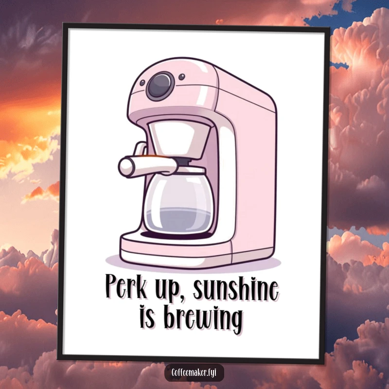 Funny Free Printable Wall Art: Coffee maker machine playfully winking its light, perfect quirky kitchen decor.