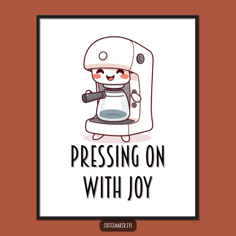 Free Printable Wall Art: Happy Kawaii Coffee Maker Jigging Funny Downloadable Art