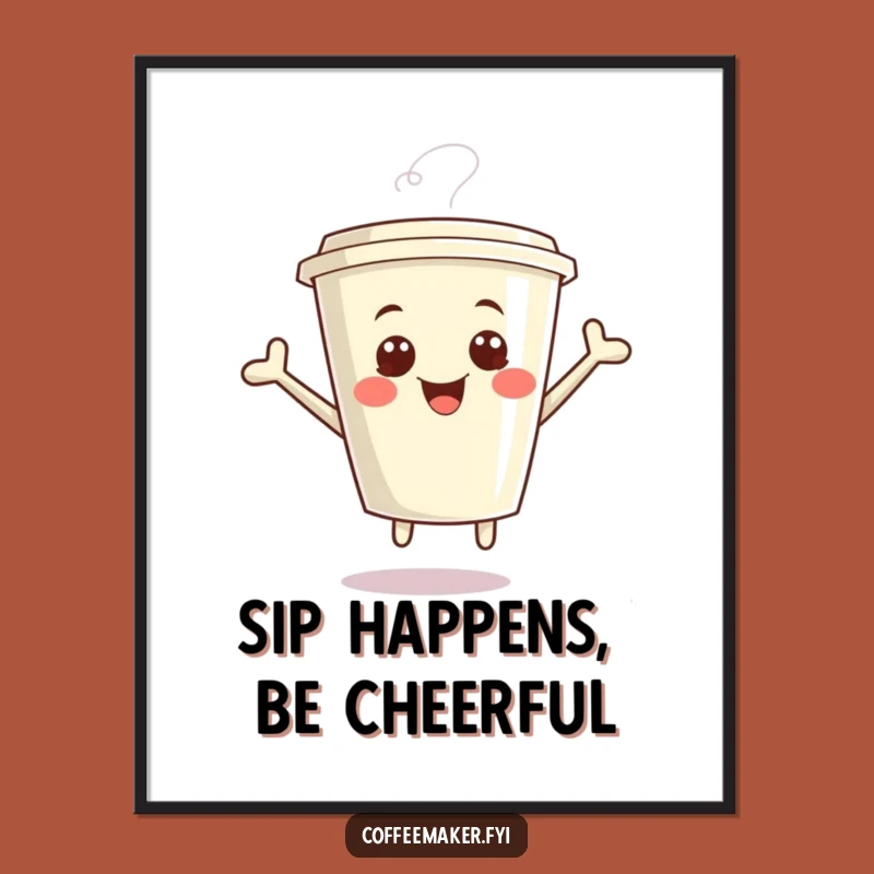 Funny Free Printable Wall Art: Giggling Kawaii Coffee Cup - Downloadable Art