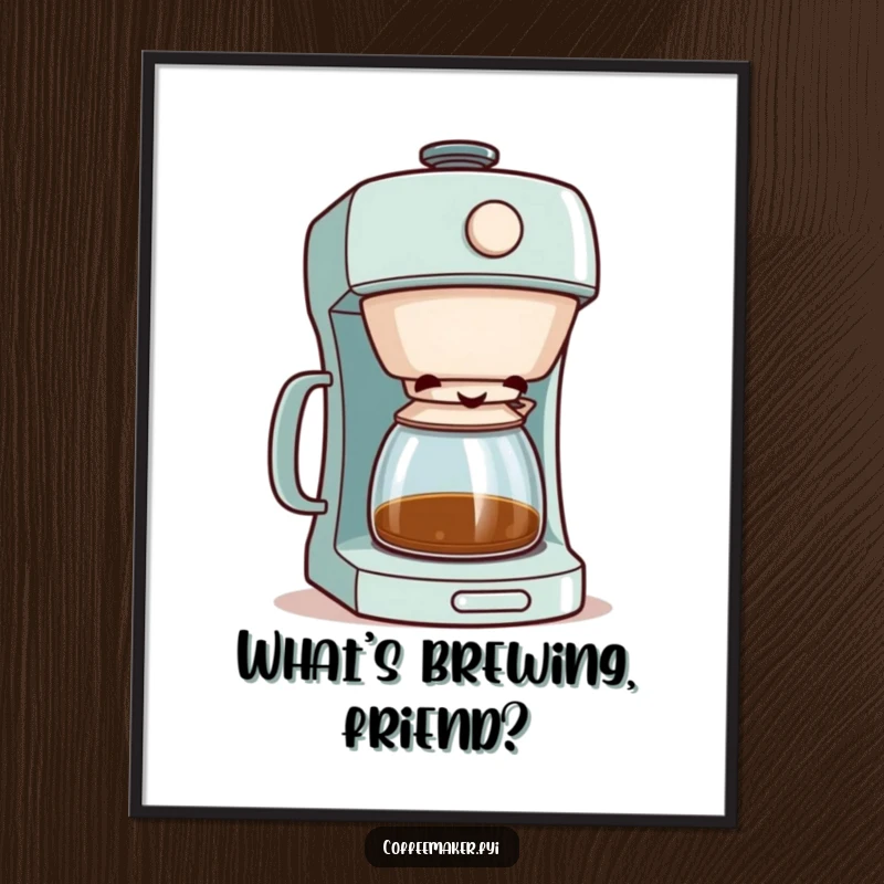 Funny Free Printable Wall Art: A coffee maker character peeking out with a mischievous grin, adding a touch of playful mystery.