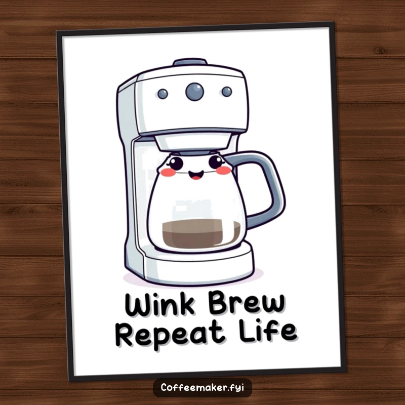 Funny Free Printable Wall Art: A coffee maker playfully winks with its bright brewing light, adding charm to the room.