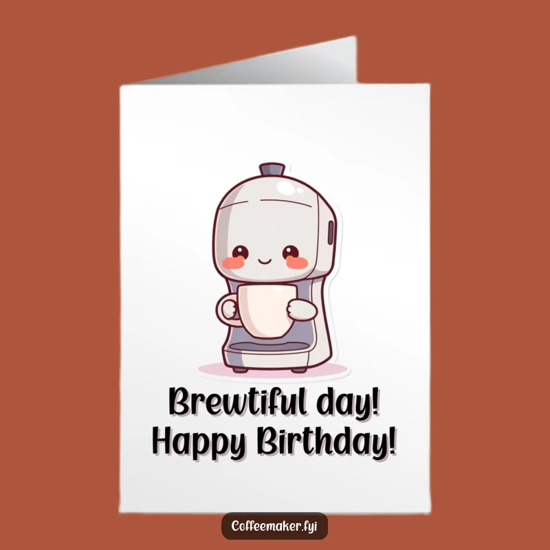 Free Printable Birthday Card: Funny Kawaii Coffee Maker Brews Happy Birthday Wishes