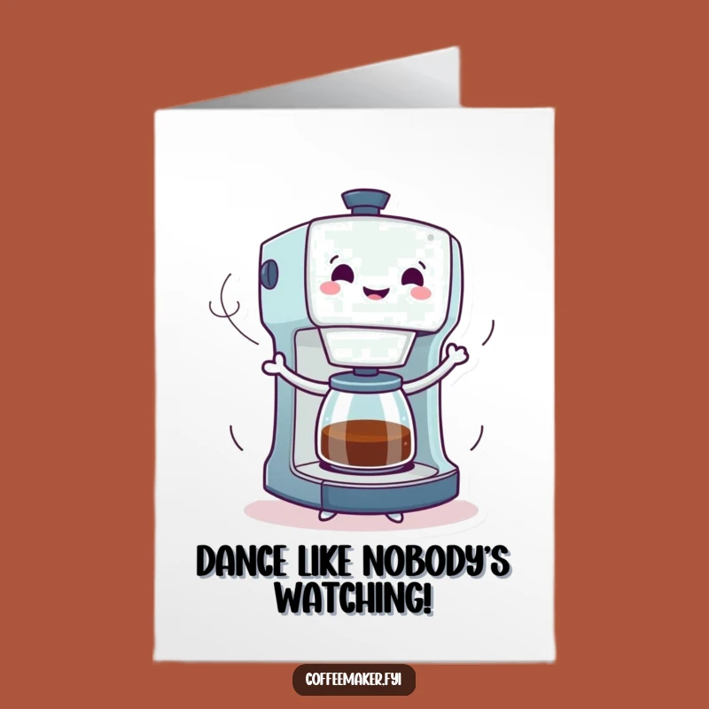 Free Printable Birthday Card: Dancing Coffee Maker - Joyful Funny Downloadable Gift
