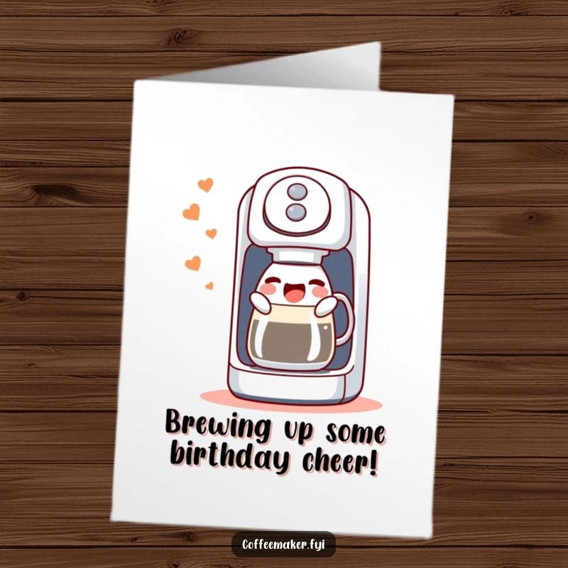 Funny Free Printable Birthday Card: A coffee maker machine gleefully singing its morning song with bubbly gurgles.