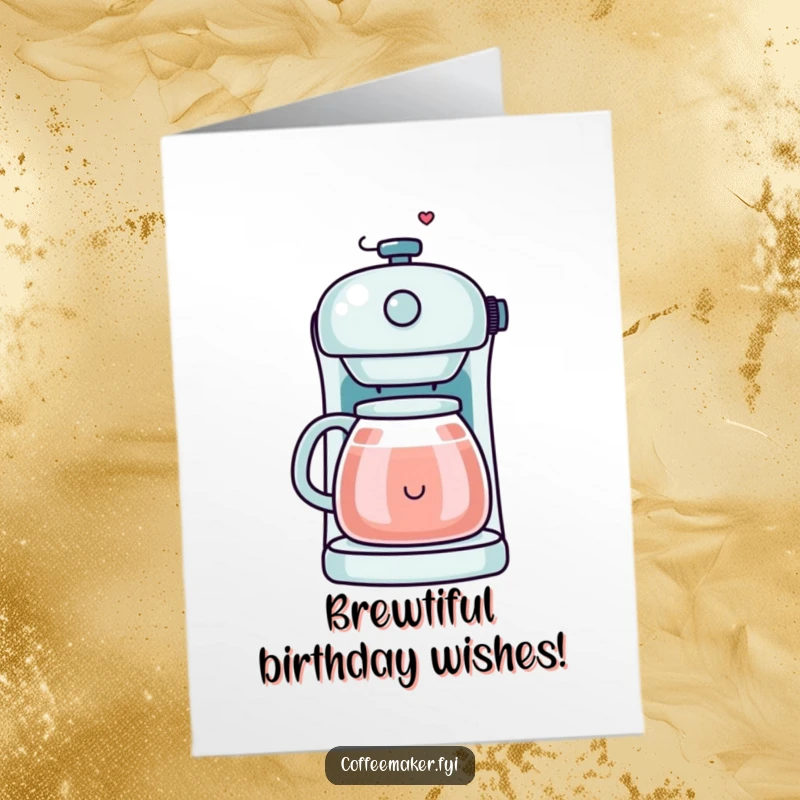Funny Free Printable Birthday Card of a kawaii coffee maker with steam creating a happy smiley face.