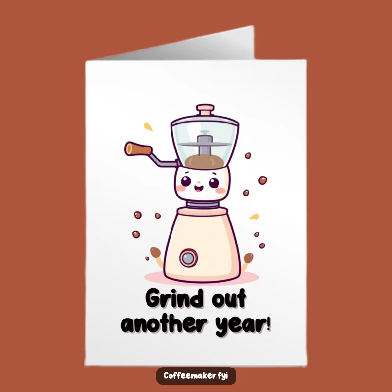 Free Printable Kawaii Coffee Grinder Birthday Card - Funny Downloadable Gift for Coffee Lovers